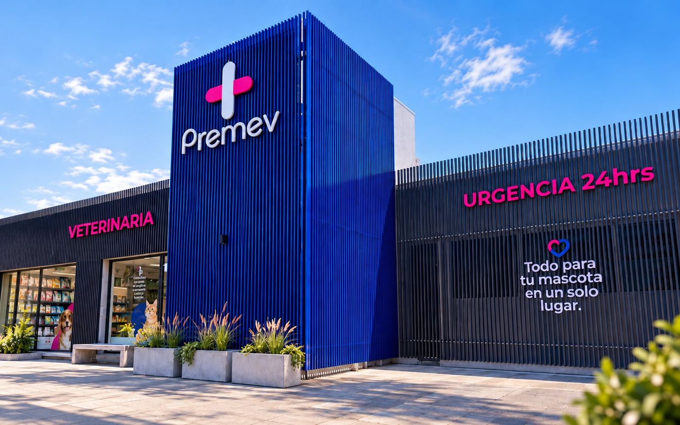 Fachada de Veterinaria Premev, urgencias 24 horas en Vitacura, Santiago